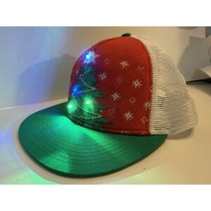 Holiday Time Light Up Twinkle Tree Trucker Hat Christmas Cap Unisex Snapback NWT